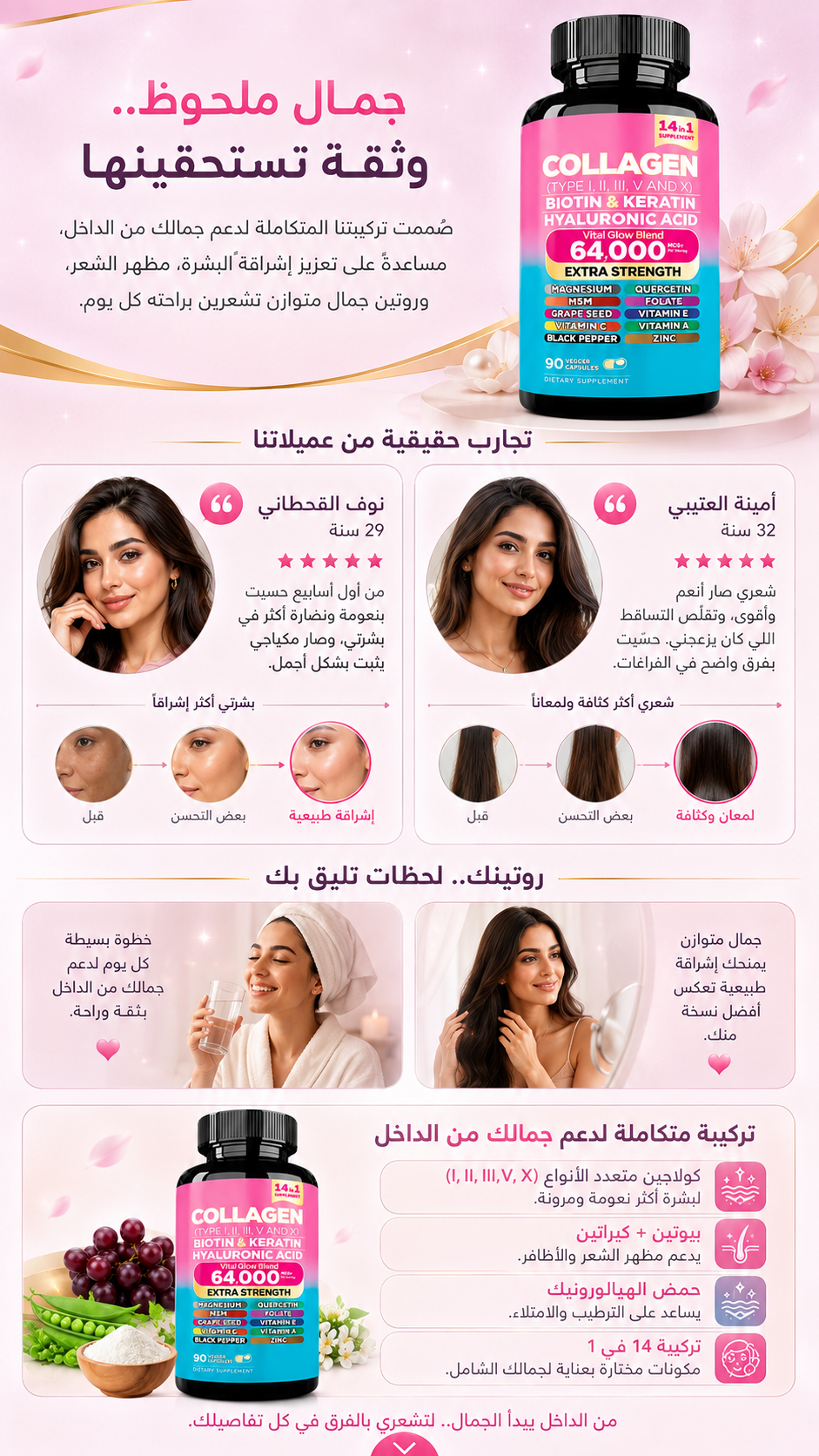 فوائد كبسولات الكولاجين للشعر والبشرة والأظافر